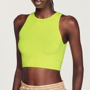 Sandro Casual Bright Neon Lime Tristian Knitted Ribbed Summer Crop Tank Top